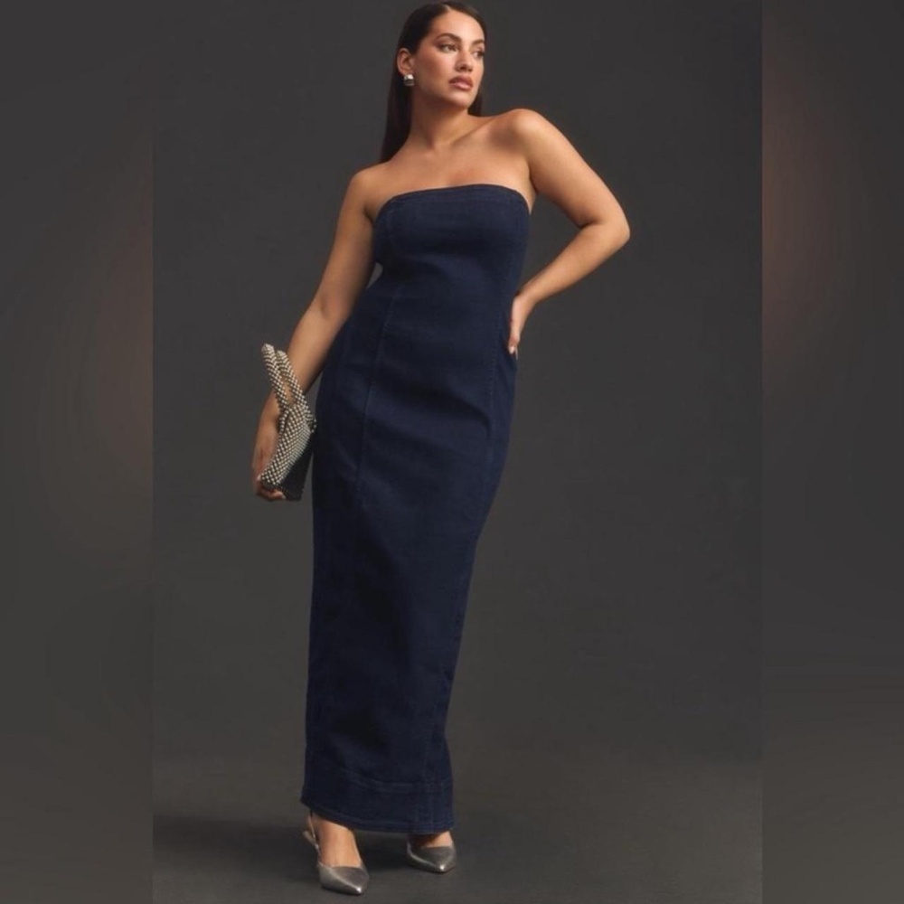 Anthropologie Pilcro Strapless Slim  Denim Fitted Midi Dress